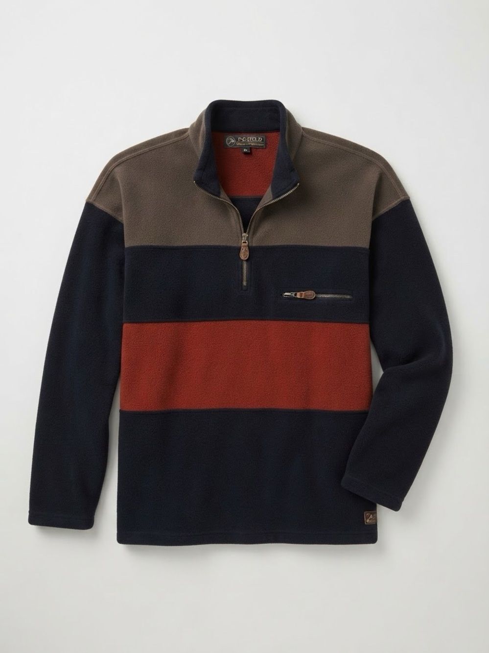 P. G. Field Men’s Fleece Pullover 1/4 Zip Tri-Color Gorpcore Rugged Extra Large